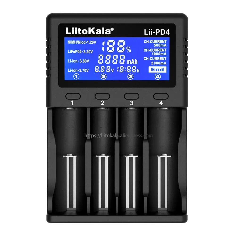 Lii-PD4 Умное устройство для зарядки никель-металлогидридных аккумуляторов от компании LiitoKala: Lii-500S Lii-S6 Lii-PD4 Lii-500 зарядное устройство 18650 зарядное устройство для 18650 26650 21700 AA AAA батареи ЖК-дисплей дисплей - Цвет: Lii-PD4