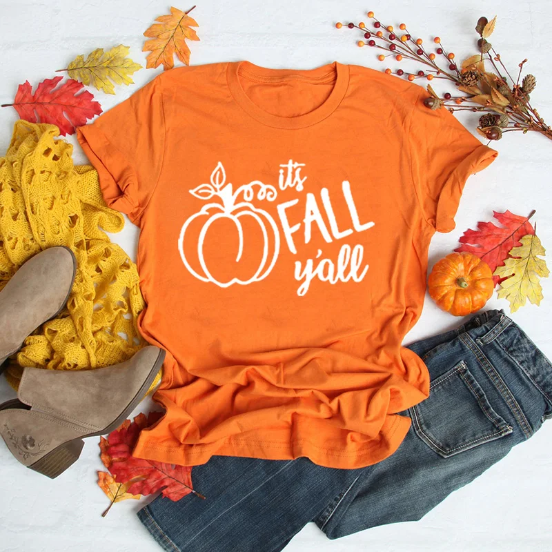 

Women's IT'S FALL Y'ALL Cute Funny Fall Autumn Seasonal T Shirt Fashion Tumblr Graphic Halloween Pumpkin Tee Tops Clothing