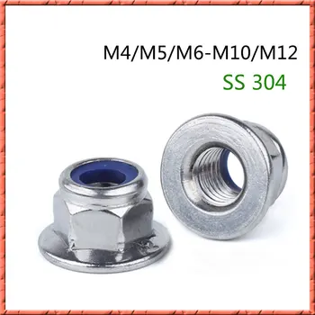 

50-100pcs/lot Stainless steel nylon lock nut Hexagon flange face anti-falling nut self-locking anti-loosening pad nut m4m5m6-m12