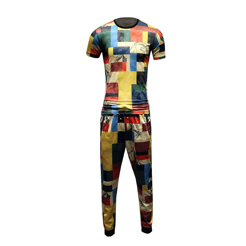 Summer 2Pcs Men Set Causal Men Tracksuit Sportswear T Shirt + Pants Jogger Suit Slim Fit Set Harem Pants Men Clothing
