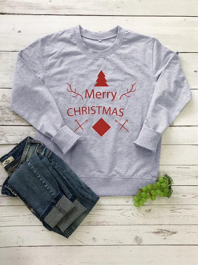 BKLD Merry Christmas Толстовка Новинка весна осень женские толстовки пуловер с длинным рукавом О-образным вырезом Женская одежда с капюшоном женская - Цвет: grey