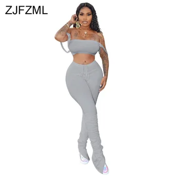 

Plus Size Rib Knit 2 Piece Outfit Summer Clothes For Women Tie Dye Striped Bandage Top+Split Hem Pleated Pant Casual Tracksuits