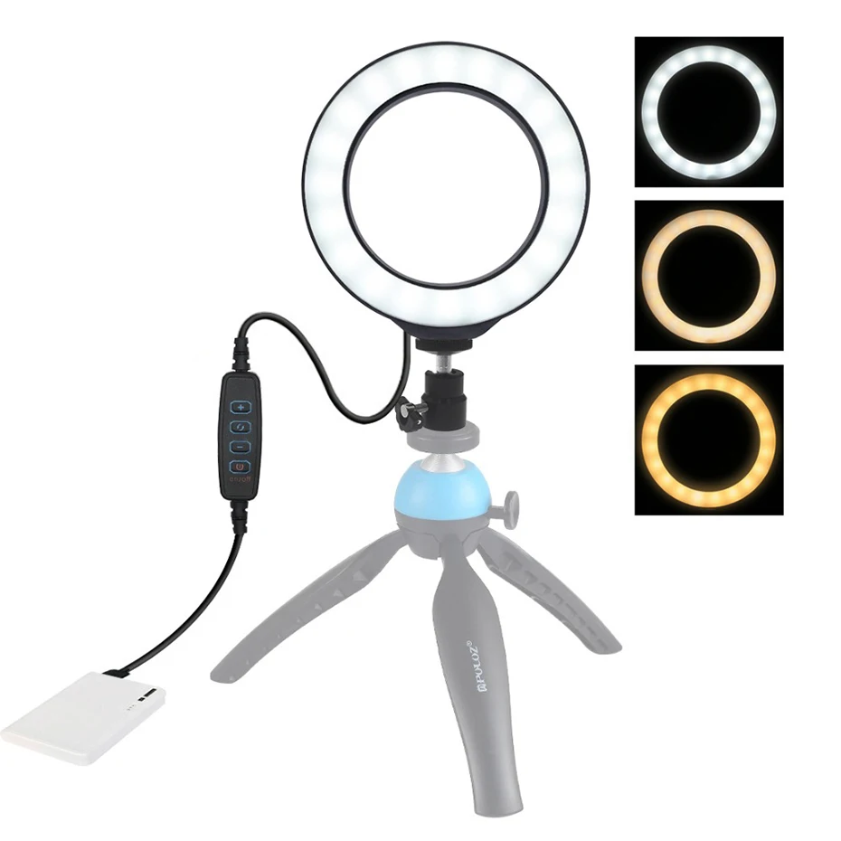 PULUZ 4,7/6,2 дюймов USB 3 режима приглушаемая Фотографическая кольцевая лампа для селфи светодиодный видео свет для блогера и холодного башмака штатив с шаровой головкой