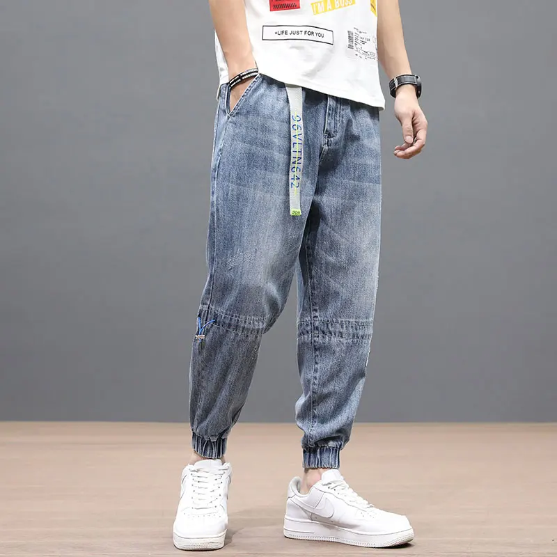 

Japanese Fashion Men Jeans Loose Fit Retro Blue Denim Cargo Pants Slack Bottom Harem Trousers Vintage Designer Hip Hop Jeans Men