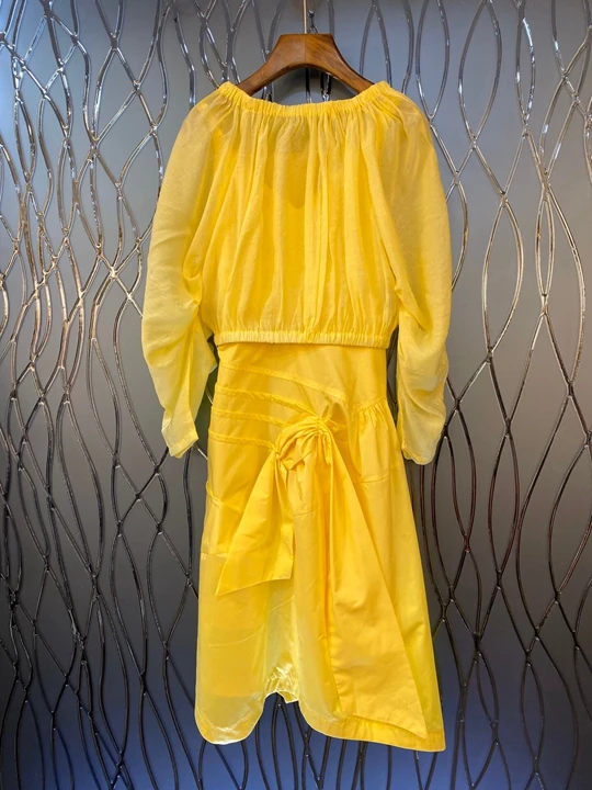 yellow Комплект из двух предметов, весна-лето, модное платье, Женский костюм с длинным рукавом, желтый, черный топ+ галстук-бабочка, элегантное платье без рукавов, комплекты - Цвет: yellow