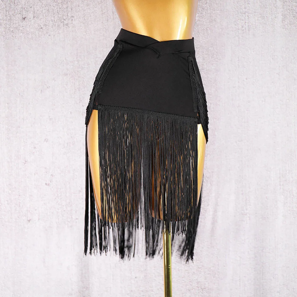 only skirt Latin Dance Skirt Women Adults Sexy Split Fringed Skirts Practice Performance Rumba Cha-Cha Samba Dancing Stage Clothes DQS2102 - Цвет: only skirt
