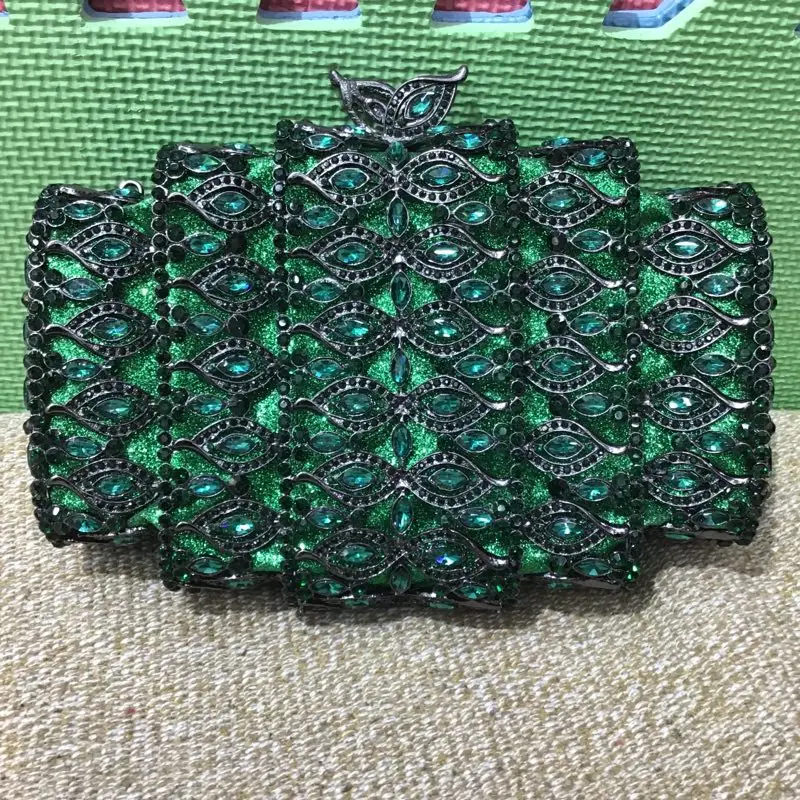 

women crystal diamond green evening bags clutches bags clutch purse bag for wedding party prom gift box bags black gold color