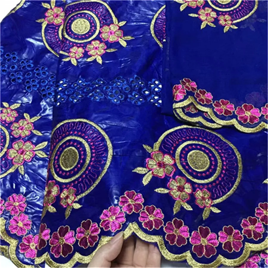 Горячая бассейна riche getzner Королевский синий хлопковый Базен brode getzner популярное Африканское сухое кружево ткани 5+ 2 ярдов/партия
