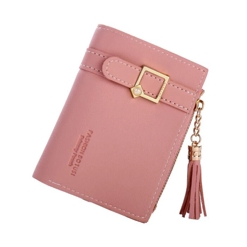 Deep pink Женский кошелек, Длинный кошелек для карт с кисточкой, короткий кошелек на молнии, Женский кошелек из искусственной кожи, держатель для карт - Цвет: Deep pink