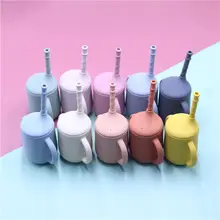 Tasse en Silicone pour bébé, apprentissage mignon en forme avec couvercle paille gobelets d'eau, bouteille anti fuite pour enfants, fournitures de gobelets 