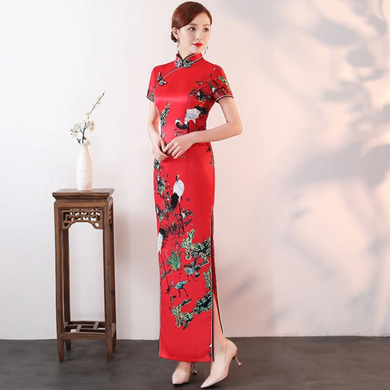 Plus size 5XL custom cheongsam female new autumn large size Slim Chinese dress Improvement Retro dignified long style cheongsam