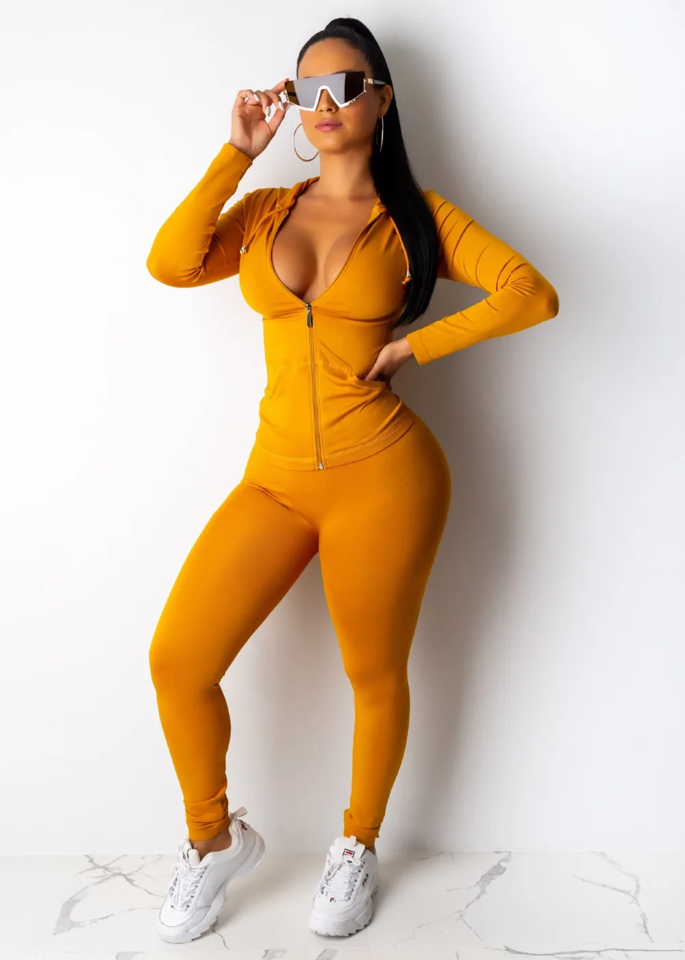 plus size formal pant suits two piece set women long sleeve hooded zipper pocket sporty Jackets+leggings matching sets workout stretchy outfits pink jogging suit