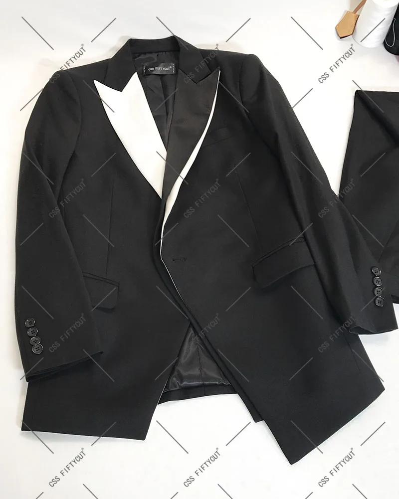 black suit XS-5XL, новинка, Мужская одежда, модный стиль GD hair stylist, подиум, тонкий дизайнерский контрастный атласный костюм с отворотом, костюмы для певцов больших размеров - Цвет: black suit
