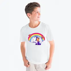 Новая одежда для мальчиков Милая Детская футболка с принтом единорога белые топы с короткими рукавами, Детская футболка для девочек
