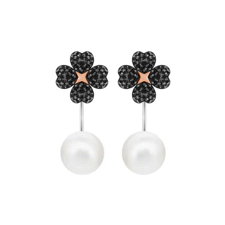 

Little Red Book Celebrity Style Shih New Style Earrings Women's Clover Pearl Crystal Earrings Dual Purpose Ear Stud