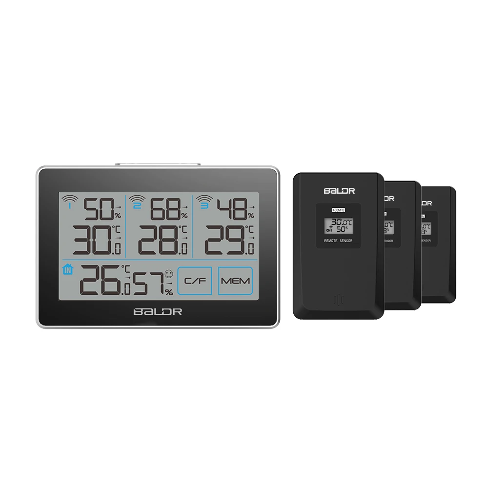 

Baldr wireless Thermometer Temperature Meter Weather Station tester + 3 Wireless Outdoor Transmitter Humidity Sensor Monitor