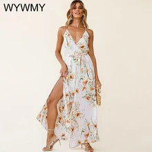 

WYWMY Summer Beach Style Floral Jumpsuits For Women 2021 New Casual Sexy Spaghetti Strap Split Flare Pants Ladies Loose Jumpsuit
