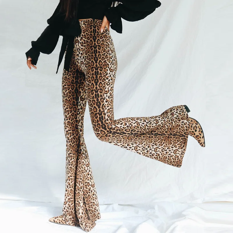 

2020 Spring and Summer New Elastic High-Waisted Leopard Print Flared Trousers Female Long Women's Clothing Wholesale pants