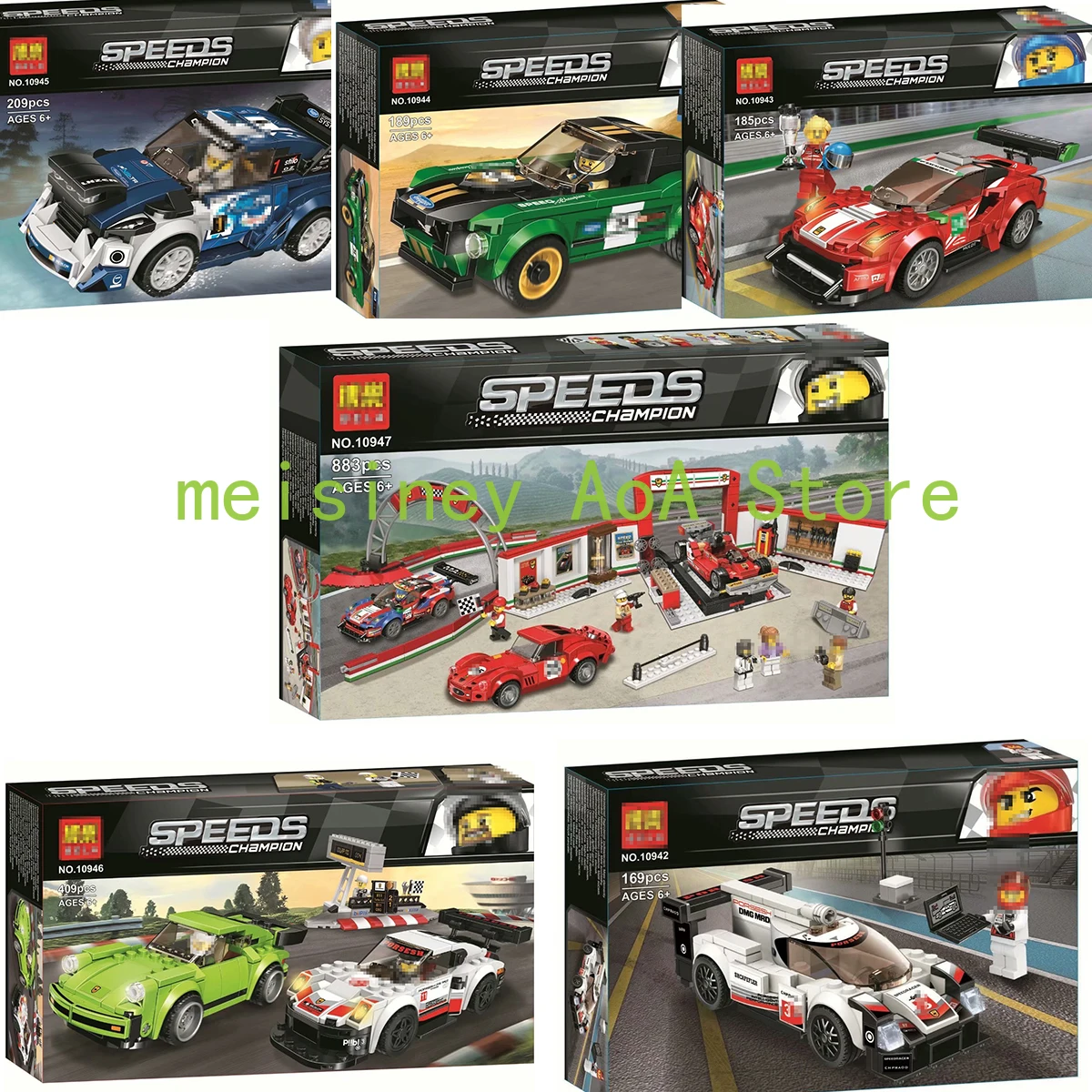 

6 pcs/set Compatible legoings Speed Champions Ferrari Ultimate Garage Porsche 911 RSR and 911 Turbo Ford Fiesta M-Sport WRC