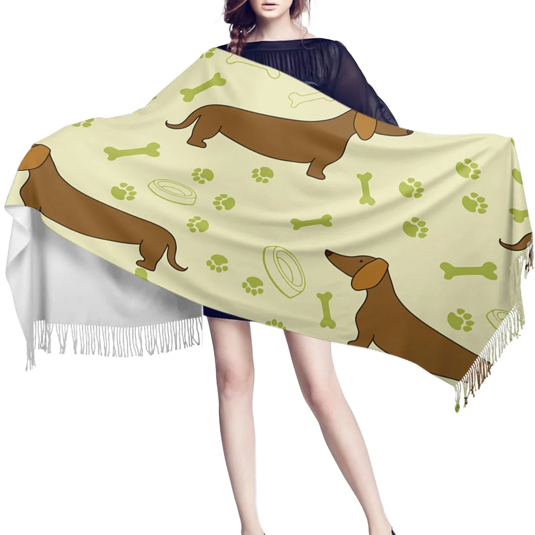 Cartoon Dog Pattern Blanket Shawl For Women Cashmere Designer Scarves Mexican Fashion Evening Wedding Ladies Travel Poncho |