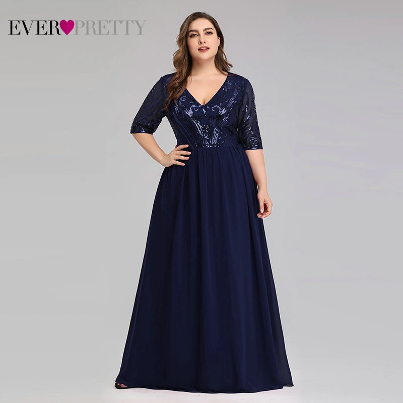 Navy Blue Платья для матери невесты размера плюс, Бургундия, Ever Pretty EP07992BD, ТРАПЕЦИЕВИДНОЕ ПЛАТЬЕ С v-образным вырезом, расшитое блестками и кружевом, Farsali, элегантные платья для мамы - Цвет: Navy Blue