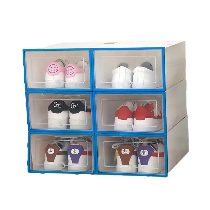 

6Pcs Plastic Shoe Box Stackable Foldable Shoe Organizer Drawer Storage Case with Flipping Lid Clear Door Ladies Men 34x24x14cm