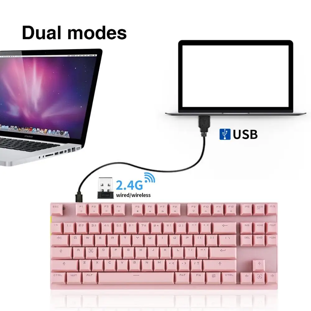 MOTOSPEED GK82 Portable 2.4G Wired/Wireless Dual Mode Mechanical Keyboard 87 Keys LED Backlight Gaming Blue/Red Switch PC Gamer