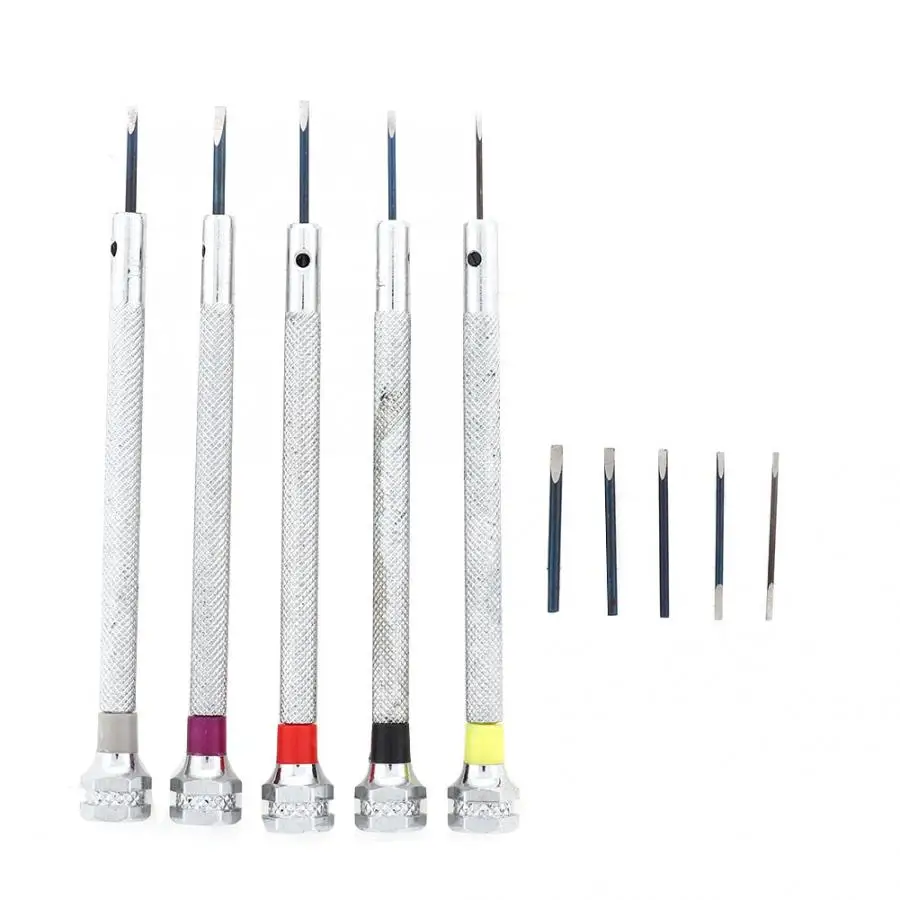 5pcs Mini Slotted Screwdriver Set for repairing watch glass computer Portable Watchmaker Watch Repair Tool with 5 Spare Head i - Цвет: A