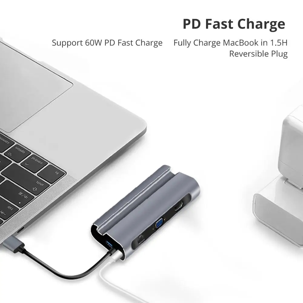 Snowkids Тип C док-станция для ноутбука Смартфон 7 в 1 VGA PD LAN HDMI USB3.0 порт расширения huawei Matebook 13