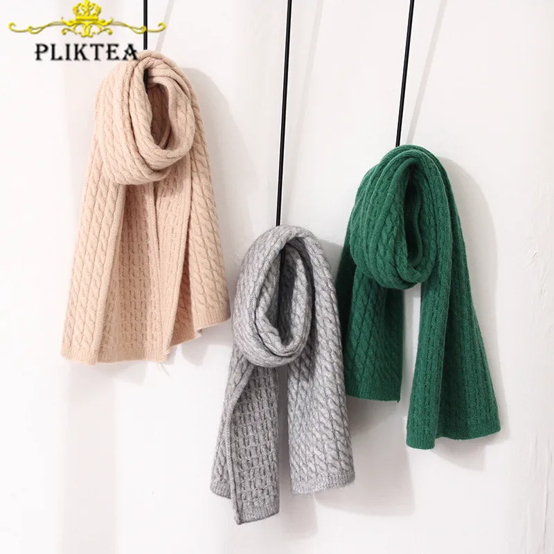 Beige Green Winter Thick Warm Knit Children's Scarf Korean Twist Short Ladies Blue Scarves Beige Khaki Green Gray Foulard Femme