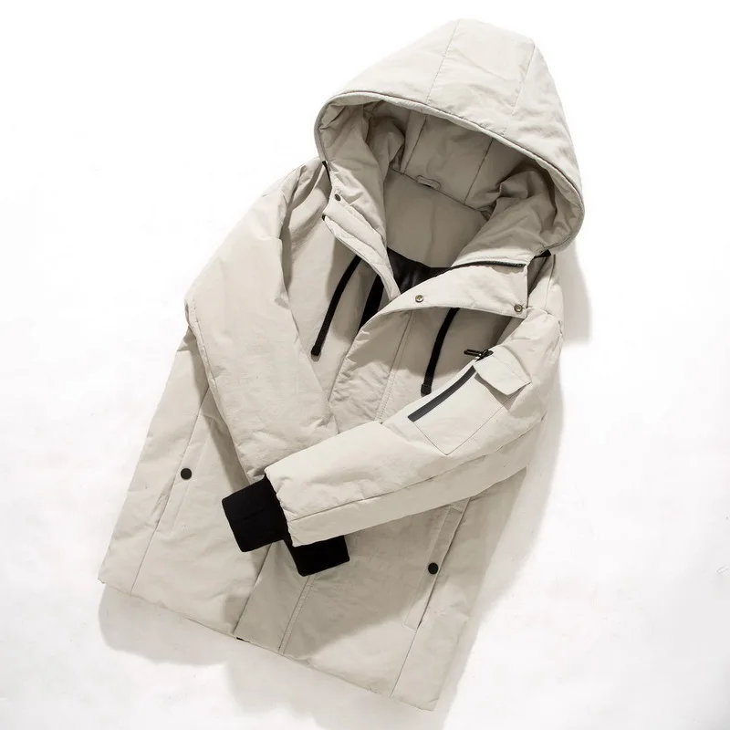 Men Winter New Long Casual Thick Fleece Hooded Waterproof Down Jacket Coat Men Outwear Fashion Pockets Down Jacket