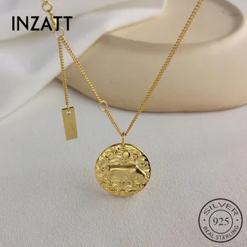 

INZATT Real 925 Sterling Silver Taurus relief Choker Necklace For Fashion Women Party Fine Jewelry MInimalist Accessories