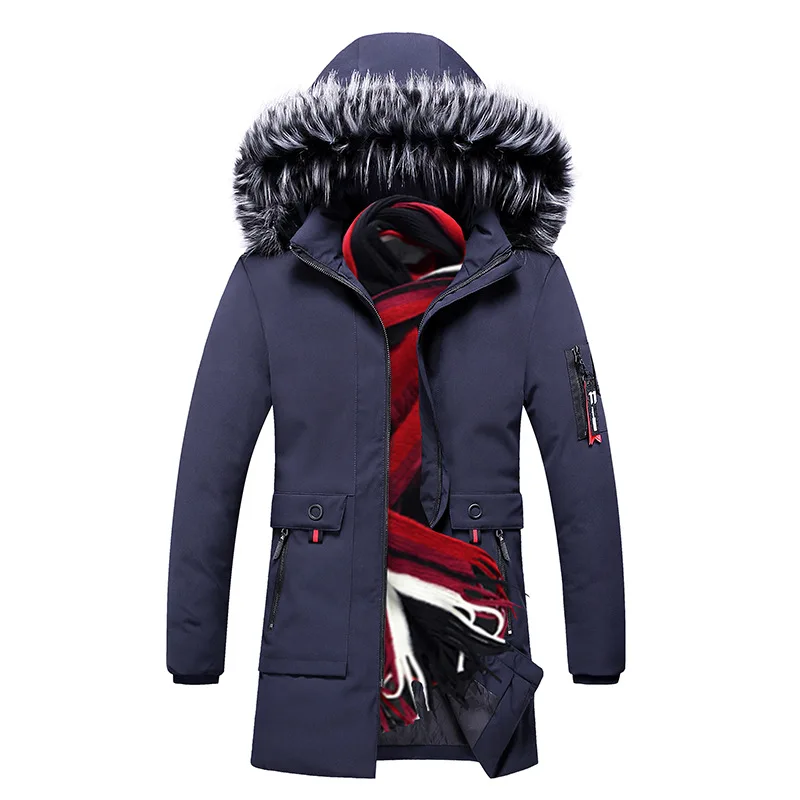 Прямая зимняя куртка для мужчин-20 градусов утепленные парки пальто с капюшоном флисовые мужские куртки Женский жакет Masculina - Цвет: 996-Navy
