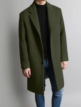 

Wool Trench Coat Men Autumn Winter Single Breasted Long Blends Coat Solid Color High Quality Brand Male Clothing Plus Size