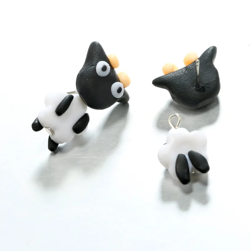 Милые серьги-гвоздики с объемным рисунком кота собаки кролика льва цветка лисы пингвина животных Fimo серьги для женщин и детей