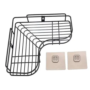 

New Adhesive Wall-Mounted Bathroom Storage Rack Triangle-Shape Towels Shampoo Corner Shelf Hooks Holder Kitchen Storage Basket