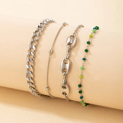 4pcs/sets Colorful Beaded Anklets for Women Summer Shell Thick Chain Adjustable Foot Chain Bohemian Jewelry 18188