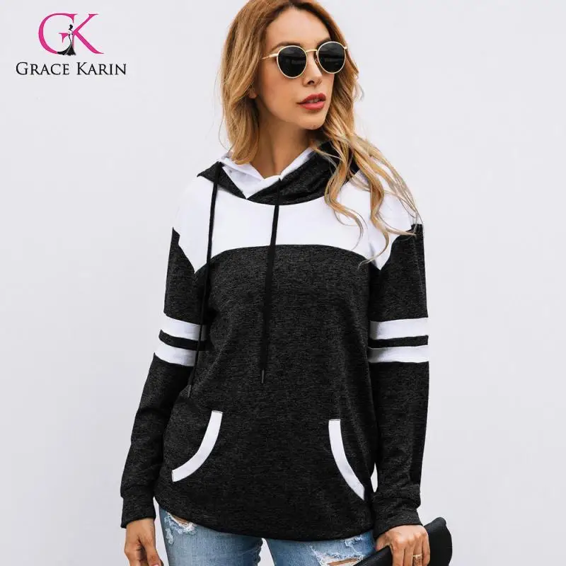 Grace Karin Sudadera Mujer, Новинка осени, Толстовка С Карманами и завязками, топы, женские толстовки, пуловер с капюшоном и длинным рукавом