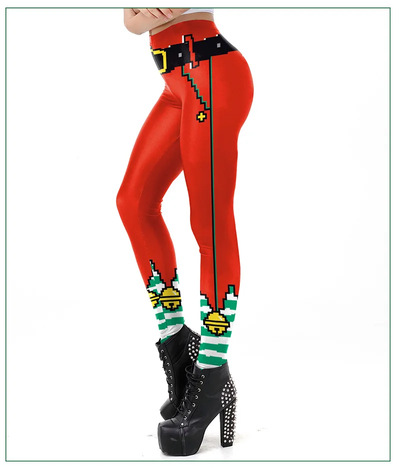 Christmas Bell 3D Print Slim Fitness Leggings Women High Waist Elastic Sexy Legging Winter Leggins Mujer