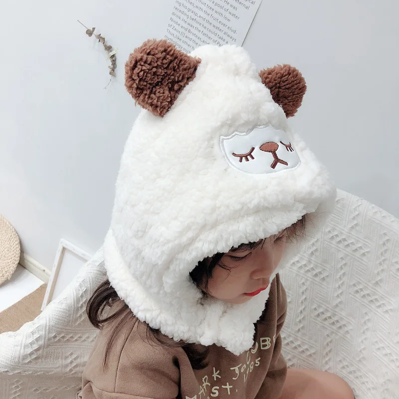 Toys 3-10 year old girl winter bud hat scarf lovely handmade children's hat wrap bud hat for children warm wool scarf hat - Цвет: Whitelamb
