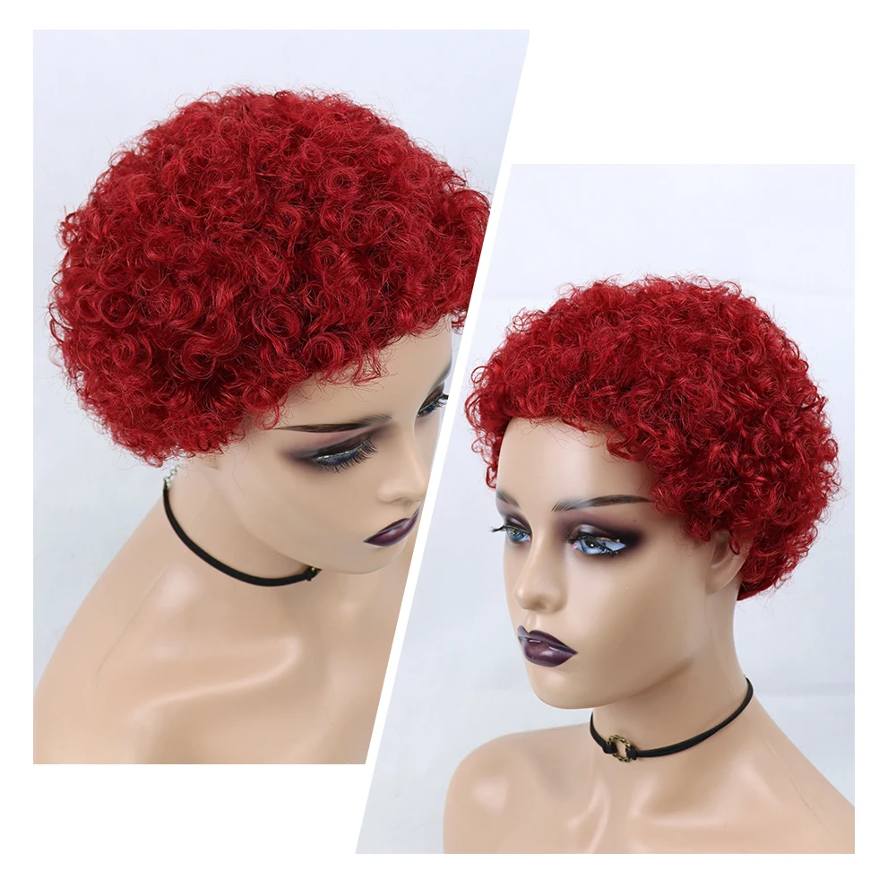 Short Curly Hair Wigs Pixie Cut Brazilian Human Hair For Black Women Natural Black 150% Density Glueless Afro Kinky Curly Wig