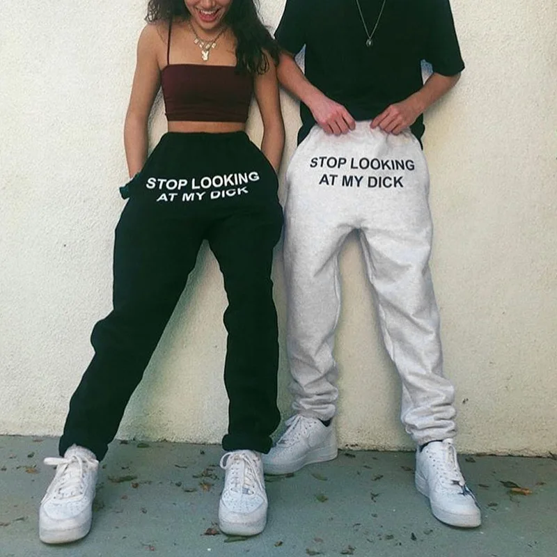 

2020 New English Printed Casual Sweatpants Women's Spring and Autumn Waist Rope Loose Feet High Waist Gymnastic Pants