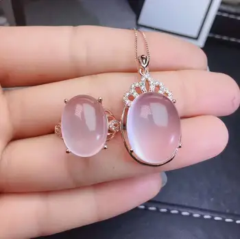 

Real Natural Rose Quartz jewelry set Natural Real Rose Quartz 925 sterling silver 1pc pendant,1pc ring