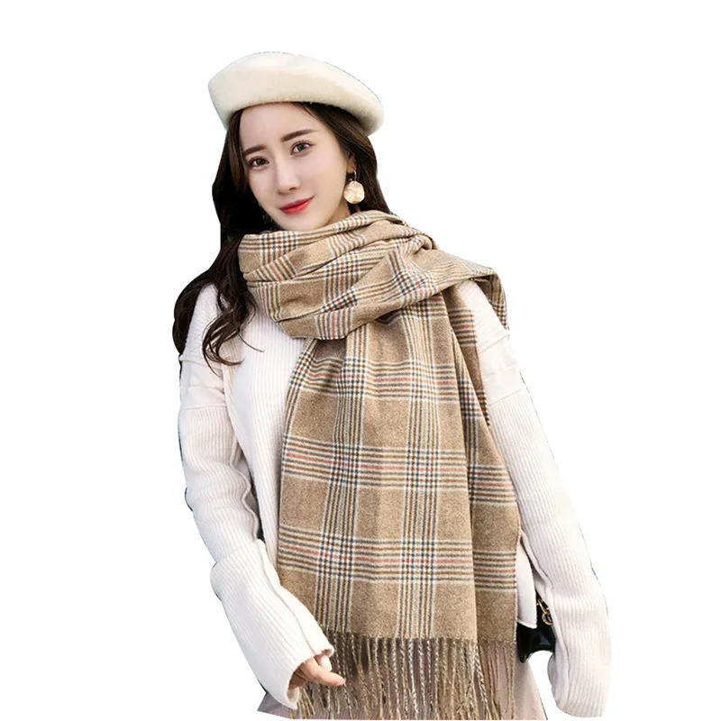 Платок, искусственный кашемир, клетчатый шарф для женщин, шерсть, Пашмина, зимняя теплая шаль, женский плед, пончо, женские толстые шарфы с кисточками