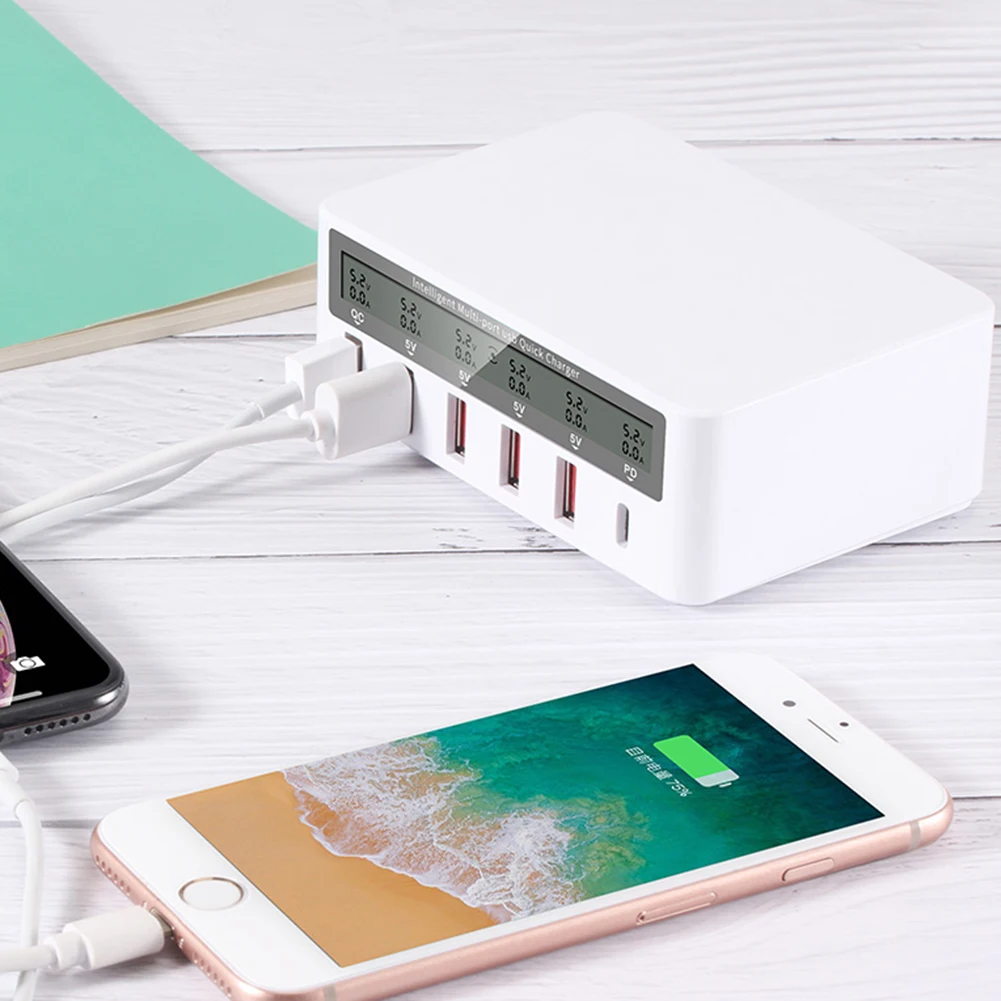 6 портов 8A QC 3,0 USB быстрое зарядное устройство PD18W смартфон зарядное устройство со светодиодный дисплей для iPhone X XS samsung huawei