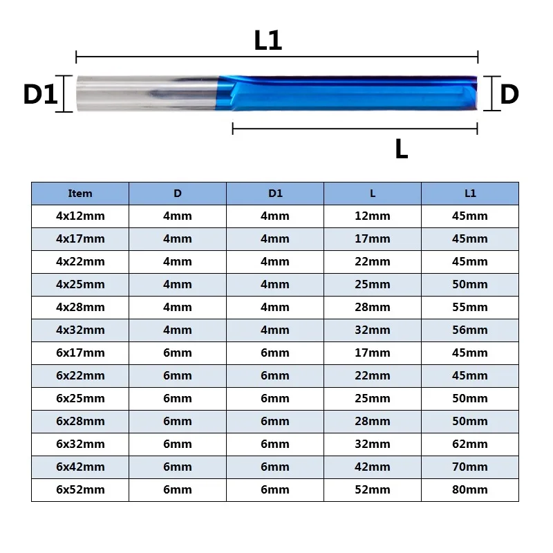 XCAN 1 шт. 4 мм/6 мм хвостовик нано синий с покрытием прямой концевой фрезы Карбид фрезы для дерева, ПВХ, пластик ЧПУ Гравировальный маршрутизатор бит