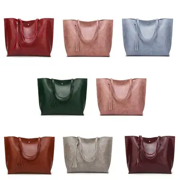 

THINKTHENDO 2019 Fashion Women Shoulder Bag Solid Color PU Casual Style Tassel Pedant Ladies Handbag Work