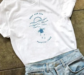 

Fashionshow-JF Keep Our Sea Plastic Free Women Tshirt Skip Straws Save Turtles Slogan T-shirt Girl Protect Ocean Cotton Tops