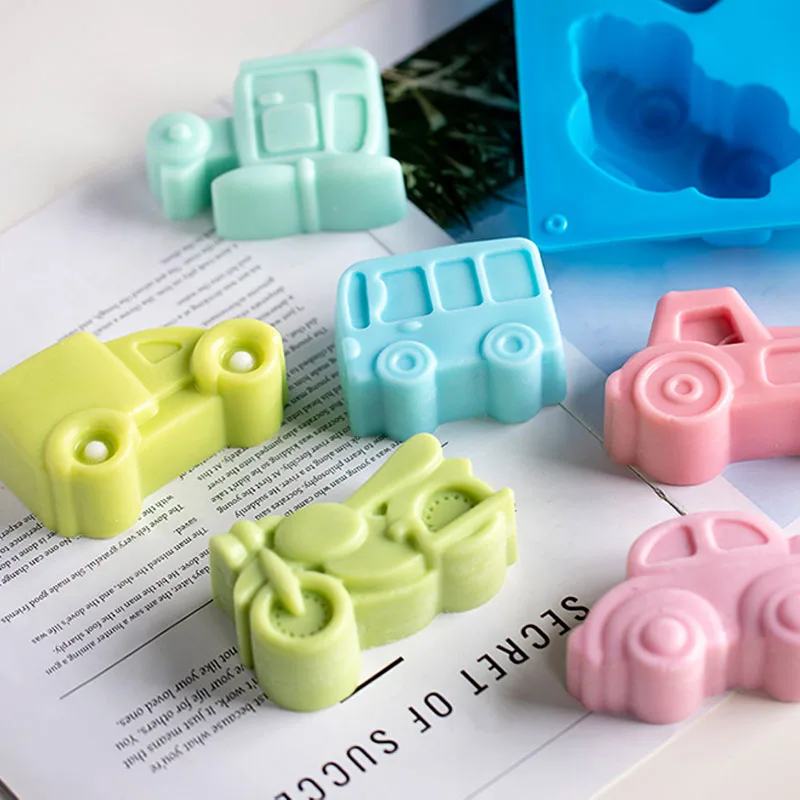 6 Cavity Vehicles Car Soap Mold Cars Shape Craft Art Silicone Molds For Soap Cake Chocolate Making Cute Cars Theme Craft Molds silicone soap molds