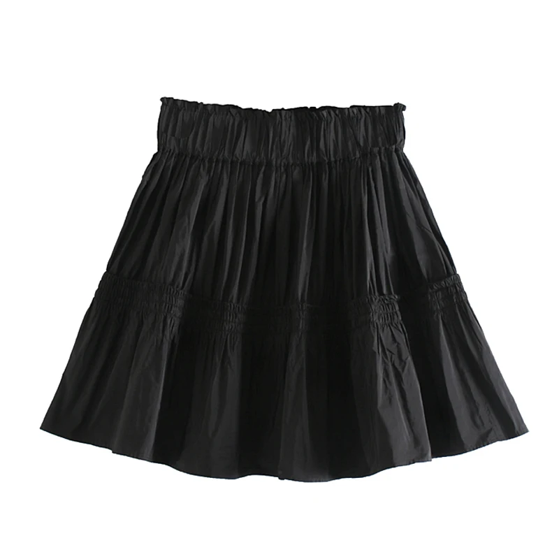 AGong повседневные однотонные складные юбки, женская модная свободная черная юбка из тафты, Женские Элегантные мини-юбки с эластичной резинкой на талии для женщин